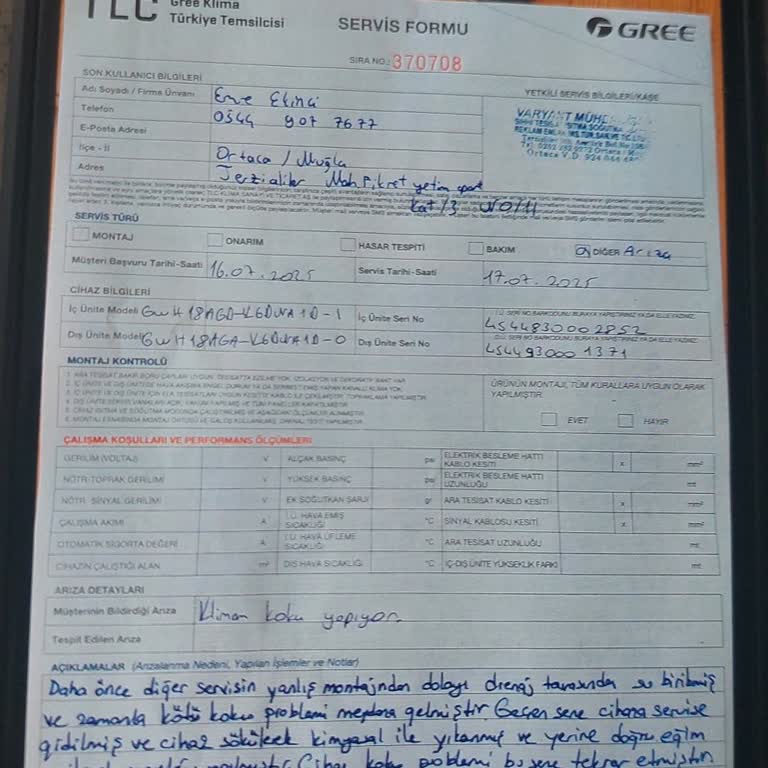 Gree Klima'da Süregelen Koku Problemi Ve Yetersiz Servis Desteği