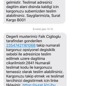 Dağıtım Bölgesi Dışında Diyerek Kargom Teslim Edilmiyor