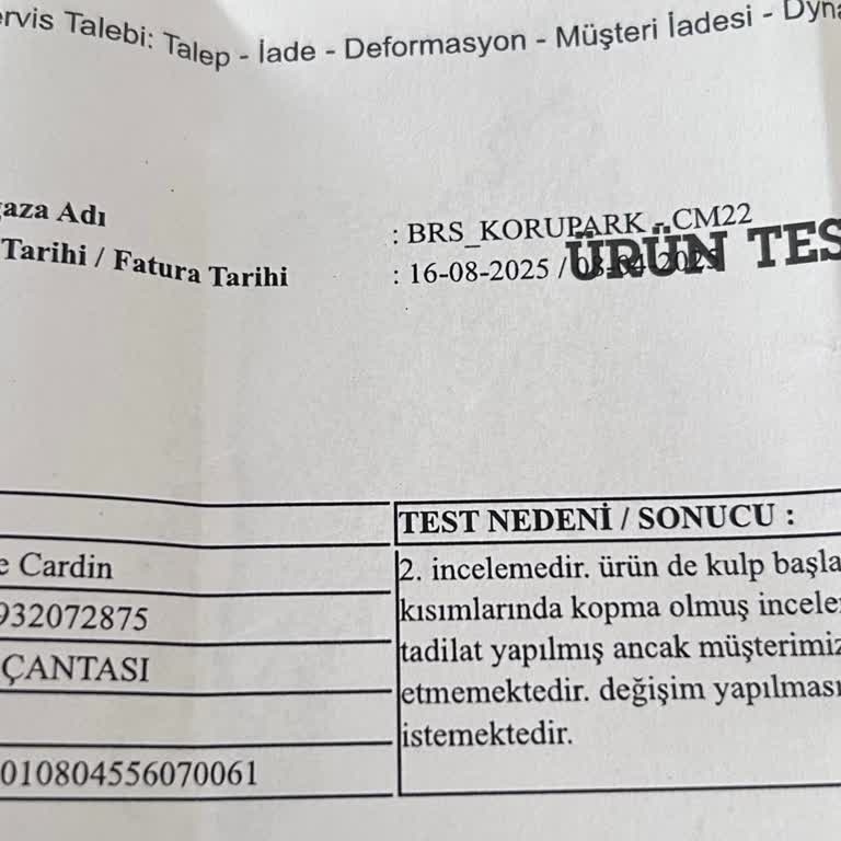 Kısa Sürede Hasar Gören Çantada Değişim Veya İade Talebimin Reddedilmesi