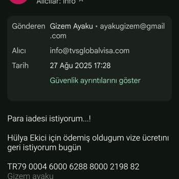 Tvs Global'e Yapılan Ödeme Sonrası Vize Başvurum Yapılmadı, İade Talebim Var