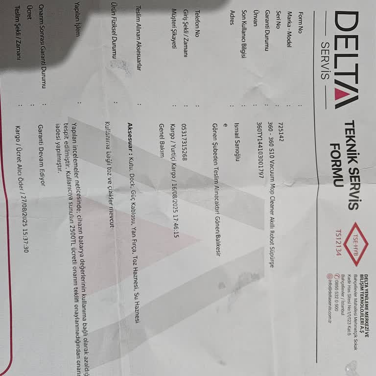 Garanti Kapsamındaki Robot Süpürge Batarya Arızası İçin Ücret Talebi