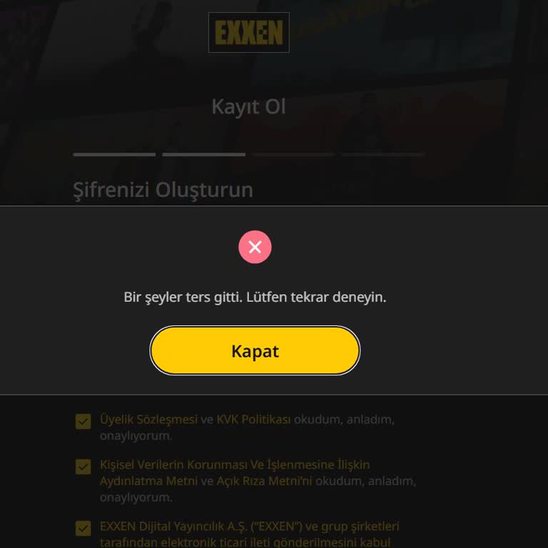 Exxen Üyelik Kaydı Sırasında Sürekli Hata Mesajı Alıyorum