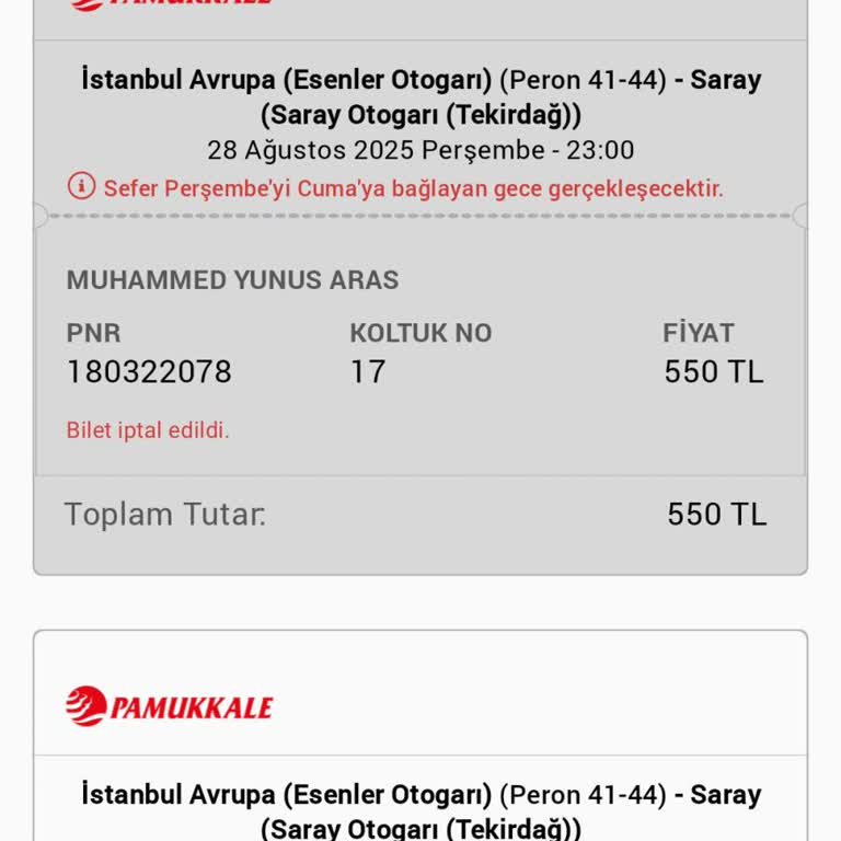 Bilet İadesi Sürecinin Hızlandırılmasını Talep Ediyorum