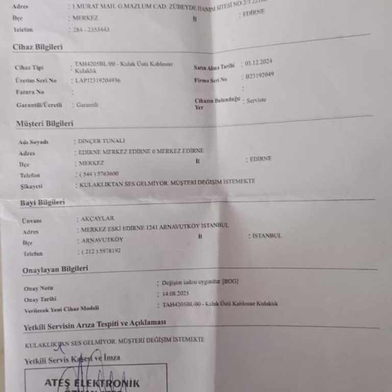 Garanti Kapsamında Değişim Onaylanan Kulaklığımın Teslimatı Gecikti