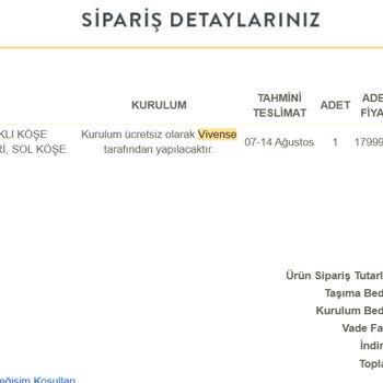 Vivense'den Sipariş Edilen Köşe Koltuğun Teslimatında Gecikme Ve Müşteri Hizmetlerinde İlgisizlik