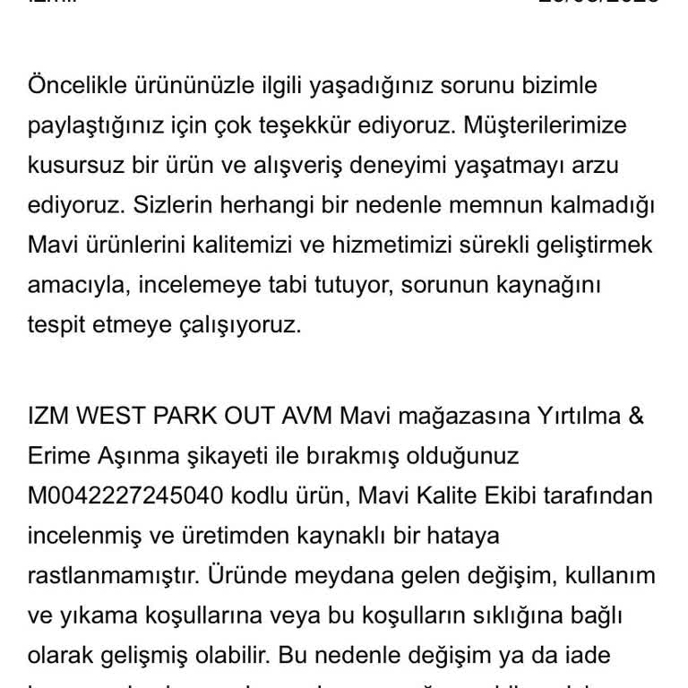 Mavi Jake Model Kot Pantolon Kısa Sürede Deforme Oldu, Mağaza Çözüm Sunmadı