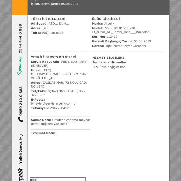 Fabrikasyon Hatalı Buzdolabı İçin Ücretsiz Değişim Talebi