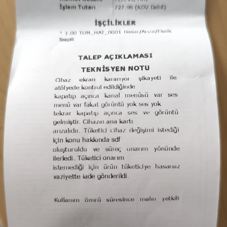 Vestel TV Ana Kart Sorunu Ve Değişim Talebimin Reddedilmesi