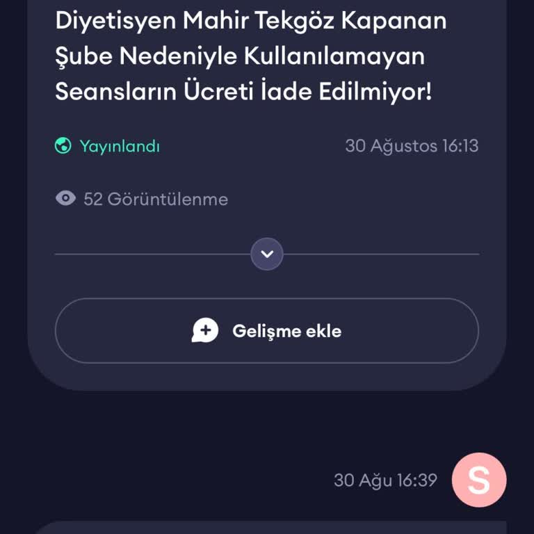 Diyetisyen Mahir Tekgöz Kapanan Şube Nedeniyle Kullanılamayan Seansların Ücreti İade Edilmiyor!