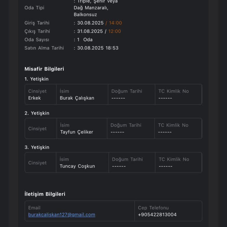 Kimlik Bilgilendirmesi Yapılmadan Rezervasyon İptali Ve Ücret İadesi Reddi
