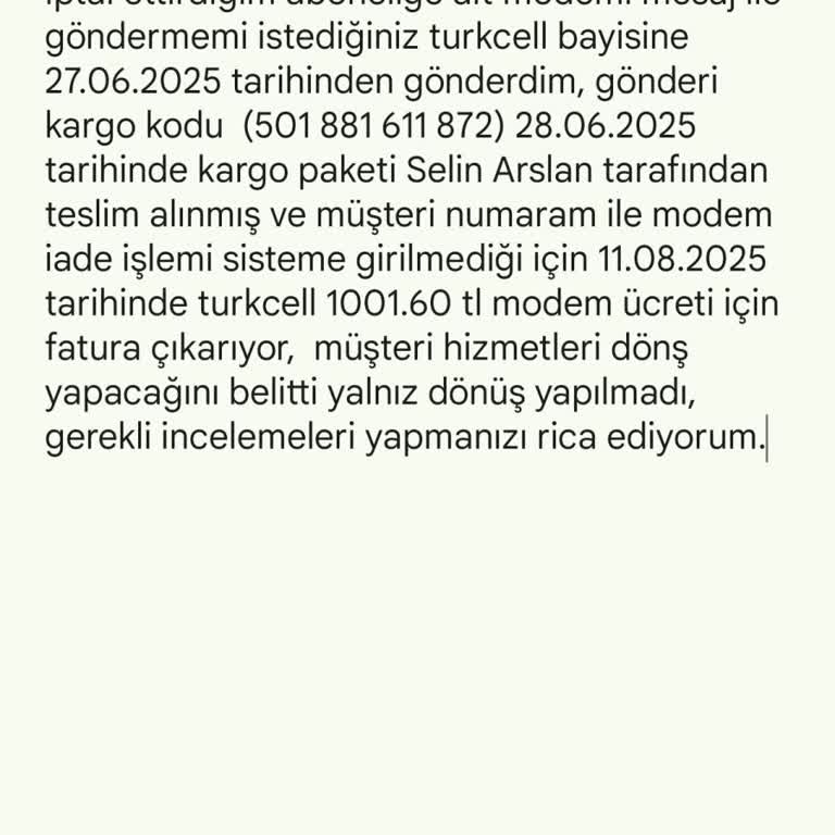 İade Edilen Modem İçin Haksız Fatura Ücreti Ve Müşteri Hizmetleri Desteği Eksikliği