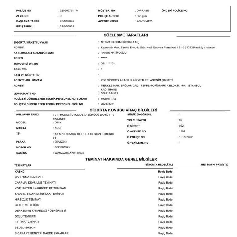 Kasko Poliçemdeki İkame Araç Ve Haksız Kredi Kartı Çekimi Mağduriyeti