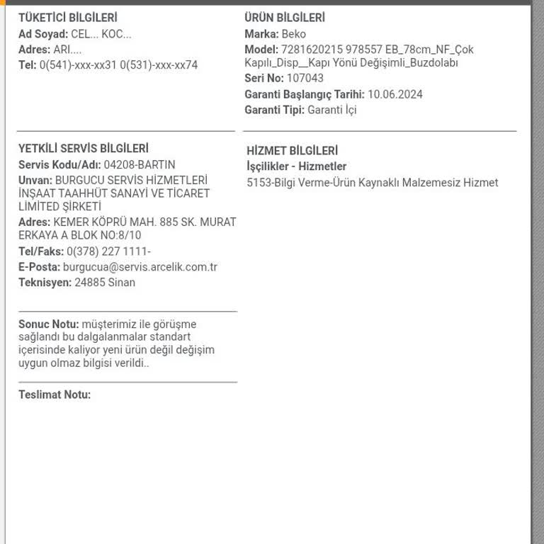 Yeni Alınan Buzdolabında Yan Panel Çökmesi Ve Yetersiz Servis Açıklaması