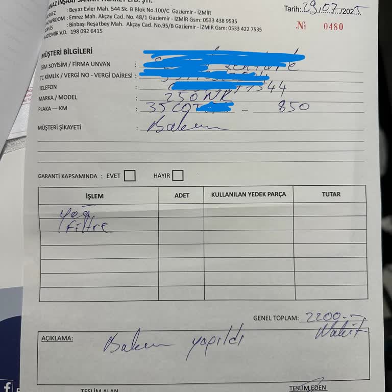 Bakım Kaydı Sisteme İşlenmedi, Mağduriyetim Giderilmiyor