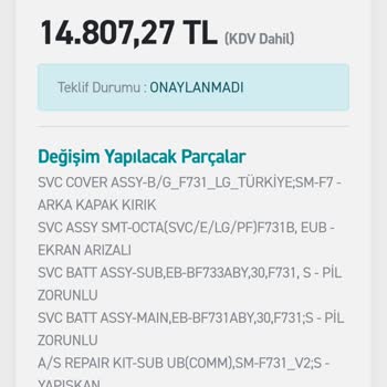 Samsung Katlanır Telefonumun Garanti Dışı Bırakılması Ve Yüksek Onarım Ücreti