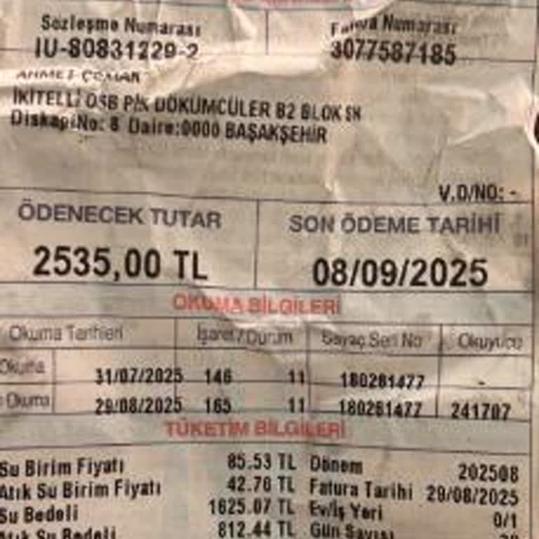 Aylık Su Tüketimimin Çok Üzerinde Fatura Ve Olağan Dışı Borçlandırma