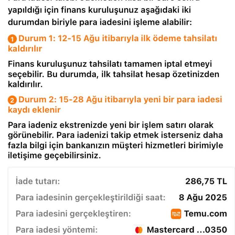 Temu'dan Yapılan Para İadesi 1 Aydır Hesabıma Geçmedi