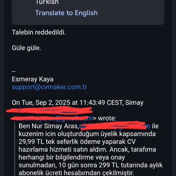 Tek Seferlik CV Hizmeti Sonrası İzinsiz Yüksek Ücret Çekimi