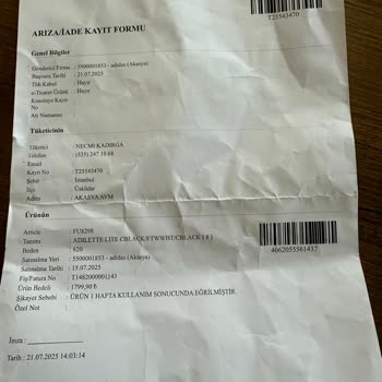 İlk Kullanımda Küçülen Ve Deforme Olan Adidas Terlik İçin İade Talebi