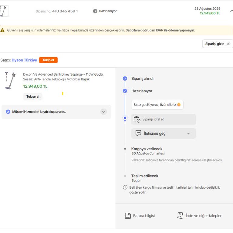 Satın Alınan Dyson Robot Süpürgenin Gönderilmemesi Ve Fiyat Artışıyla Yeniden Satışa Sunulması