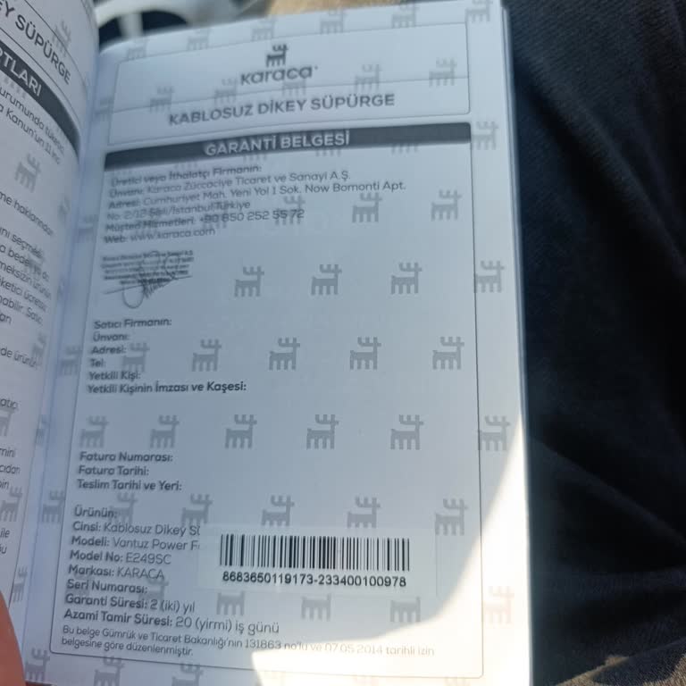 Karaca Şarjlı Süpürge Garanti Servisi Fatura Olmadan Kabul Edilmedi