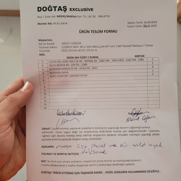 Teslim Edilen Hasarlı Masanın Değişimi Sürekli Oyalandı, Sorunum Çözülmedi