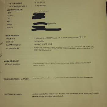 HP Victus Laptop Garanti Sürecinde Yetersiz Bilgilendirme Ve Cihazda Devam Eden Arıza