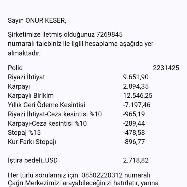 Poliçede Yer Almayan Kesinti Ve Yanlış Stopaj Oranı Uygulaması