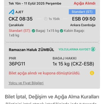 Bilet Tarihi Değişikliğinde Ücret İadesi Yerine Yetersiz Kupon Verilmesi Mağduriyeti