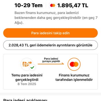 Temu'dan İptal Edilen Siparişin İadesi İki Aydır Kartıma Yapılmadı