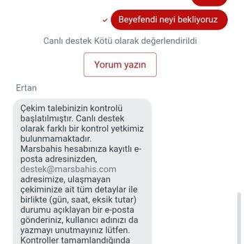 Marsbahis Para Çekme Talebim Karşılanmadı, Müşteri Hizmetleri İlgisiz