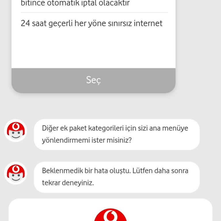 Vodafone Yanımda Uygulamasında Ek Paket Satın Alma Sorunu Ve Sürekli Hata Mesajı