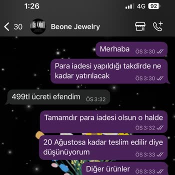 Beone Jewelry Alışverişimde Vaat Edilen İade Eksik Ve Bilgilendirme Yapılmadı