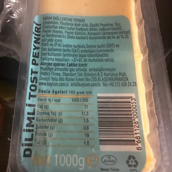 BİM Köylüm Dilimli Tost Peyniri Erimiyor Ve Ayrılmıyor