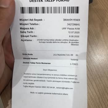 Kısa Sürede Deforme Olan Elbise İçin İade Talebi