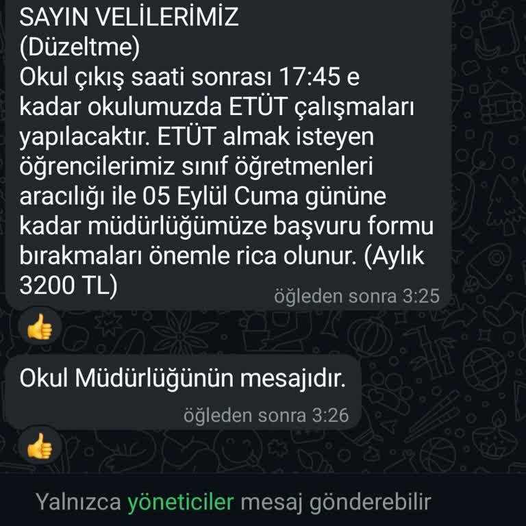 Devlet Okulunda Yasadışı Etüt Ücreti Talebi Mağduriyeti