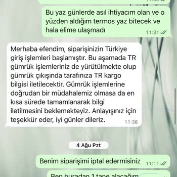 70 Gündür Teslim Edilmeyen Termos Ve İade Talebim Cevapsız Kaldı