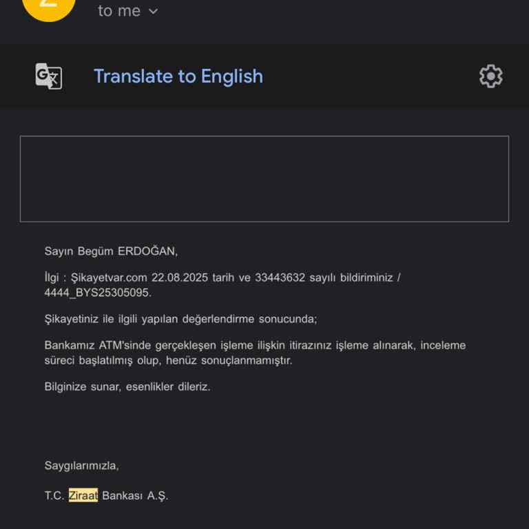 ATM'de Yutulan Param Ve Ziraat Bankası'nın İlgisizliği Nedeniyle Mağduriyet Yaşıyorum