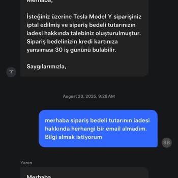 Tesla Model Y Siparişi İptalinde İade Süresinin Belirsizliği Ve Hızlandırılması Talebi