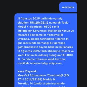 Tesla Model Y Siparişi İptalinde İade Süresinin Belirsizliği Ve Hızlandırılması Talebi