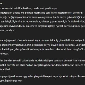 Yetkili Serviste Eksik Ve Şeffaf Olmayan Bakım İşlemleri Nedeniyle Güven Kaybı