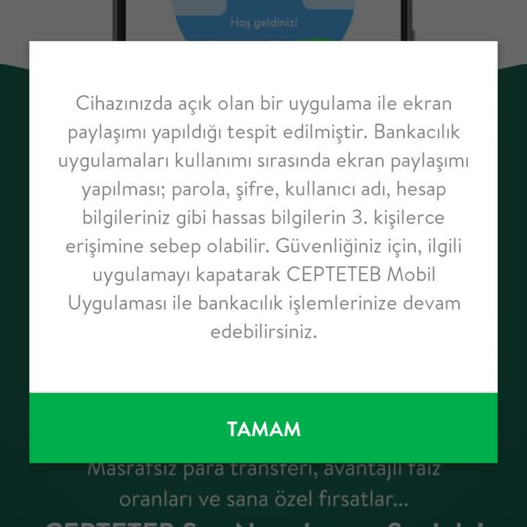 Cepte TEB Uygulamasında Ekran Paylaşımı Uyarısı Nedeniyle Giriş Yapılamıyor