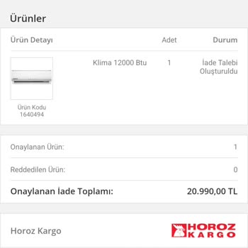 İade Edilmeyen Klima Ve Geciken Hizmet