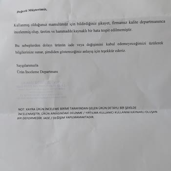 İlk Yıkamada Delinen Pantolon İçin Ücret İadesi Talebi