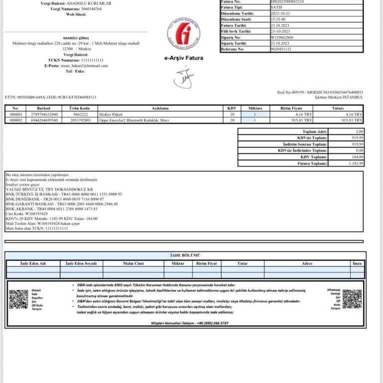 Garanti Sürecinde Fatura Sorunu Nedeniyle Kulaklık Değişimi Yapılamıyor