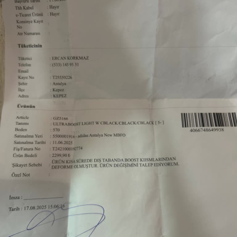 Adidas Ayakkabıda İlk Kullanımda Deformasyon Ve Para İadesi Talebi