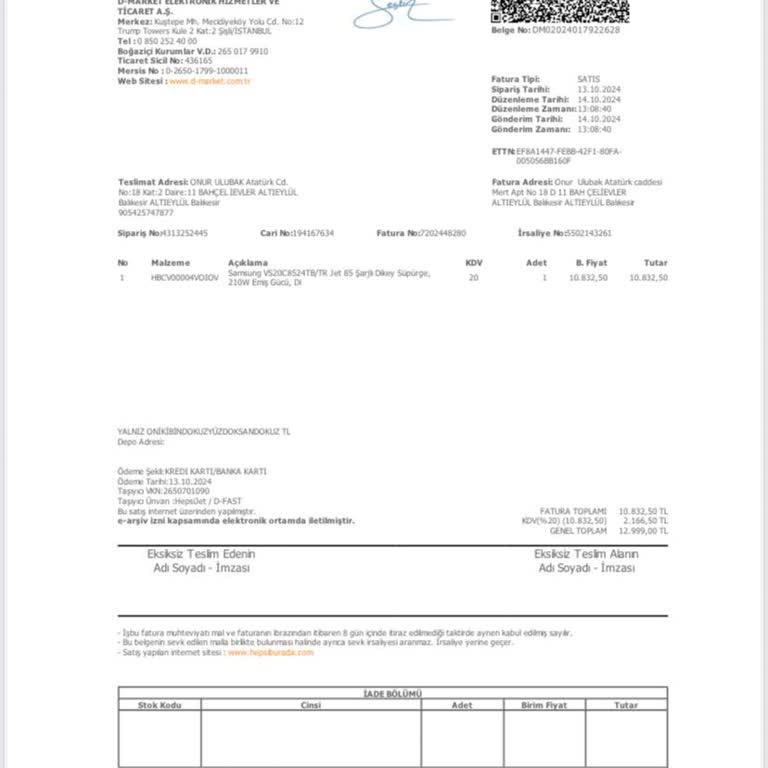 Filtre Arızası Garanti Kapsamı Dışında Bırakıldı, Ücret Talep Edildi