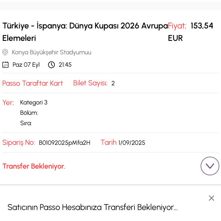 Biletalsat Üzerinden Aldığım Maç Bileti Passo Hesabıma Aktarılmadı