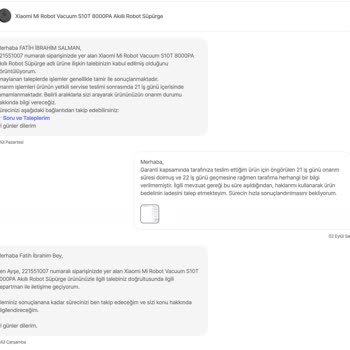 21 İş Günü Geçtiği Halde Robot Süpürgemin Onarımı Ve Bilgilendirme Yapılmadı