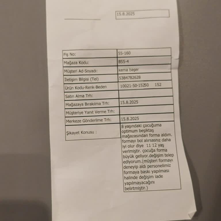 Yanlış Beden Forma Satışı Ve İlgisiz Mağaza Personeli Nedeniyle Mağduriyet